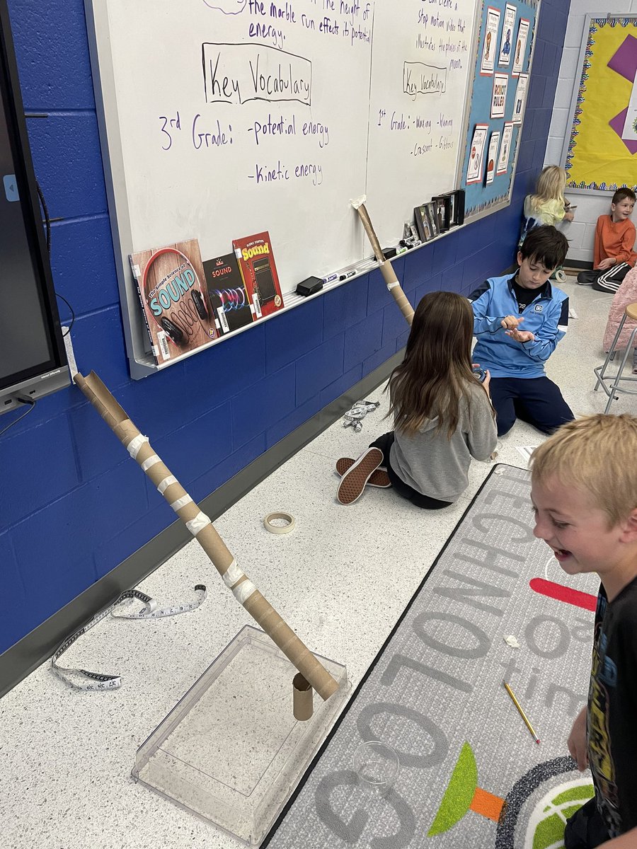 mskatiefowler's tweet photo. How does height affect potential and kinetic energy? That’s what we hypothesized about and researched today! #energy #marblerun https://t.co/X7ahErS3JR