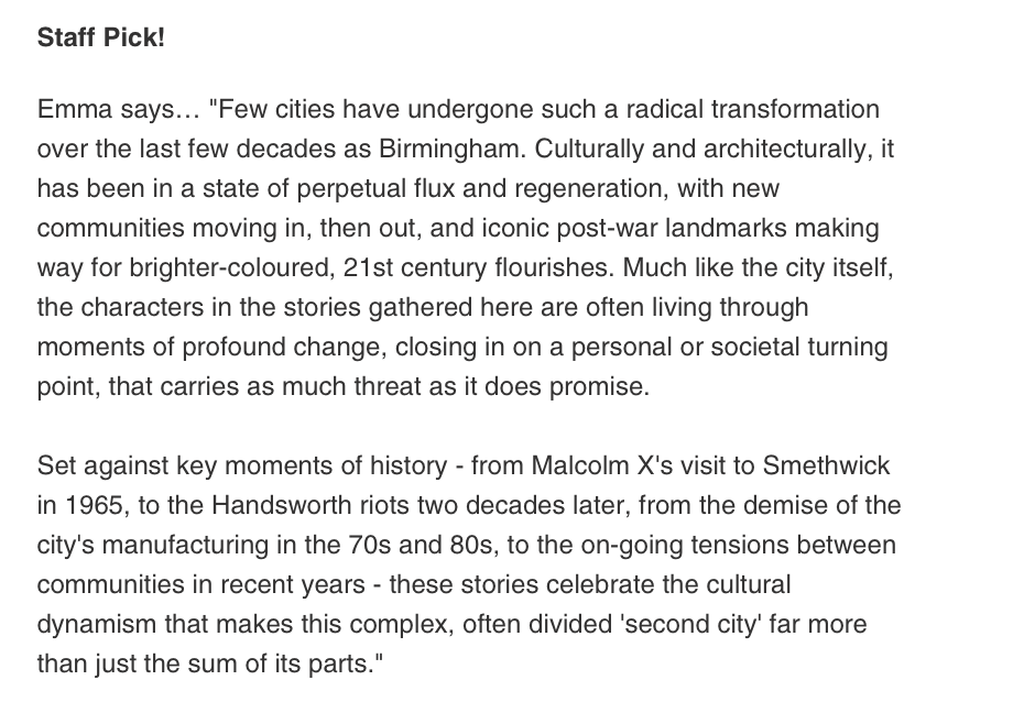 commapress's tweet image. Great to see the #BookofBirmingham ed Kavita Bhanot among the #staffpicks at @BurleyFisher!

Pop down to Burley Fisher to grab your copy or purchase online here: burleyfisherbooks.com/collections/st…