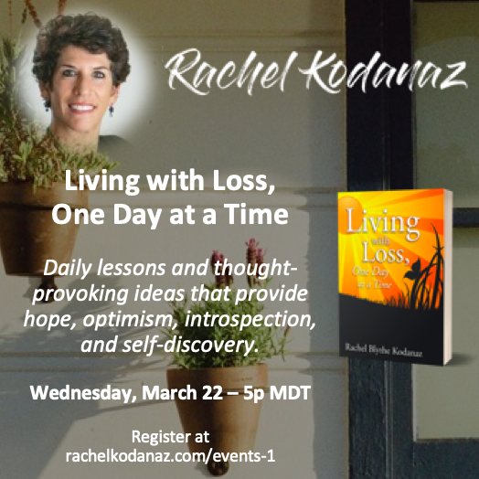 RachelKodanaz's tweet photo. Please join me via Zoom to learn thought-provoking ideas that provide hope and optimism to embrace your loss, one day at a time. #hope #loss #Grief 

Register today at https://t.co/eGrEA9X4yx https://t.co/TvFG45H2fv