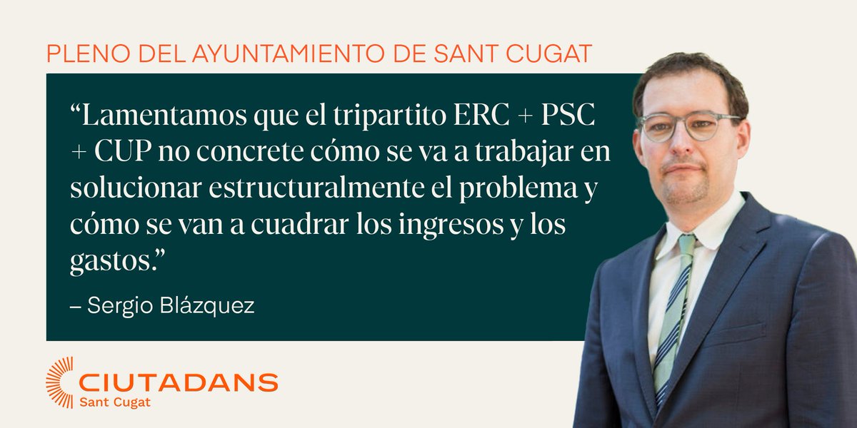 📉 El Ayuntamiento de #SantCugat tiene problemas con los presupuestos.

🗣️ <a href="/SergioBlazquezA/">Sergio Blázquez</a>: "El gobierno ERC+PSC+CUP está esperando reeditar el tripartito para llevar a cabo un aumento importante en impuestos, tasas y precios públicos."

#plestc