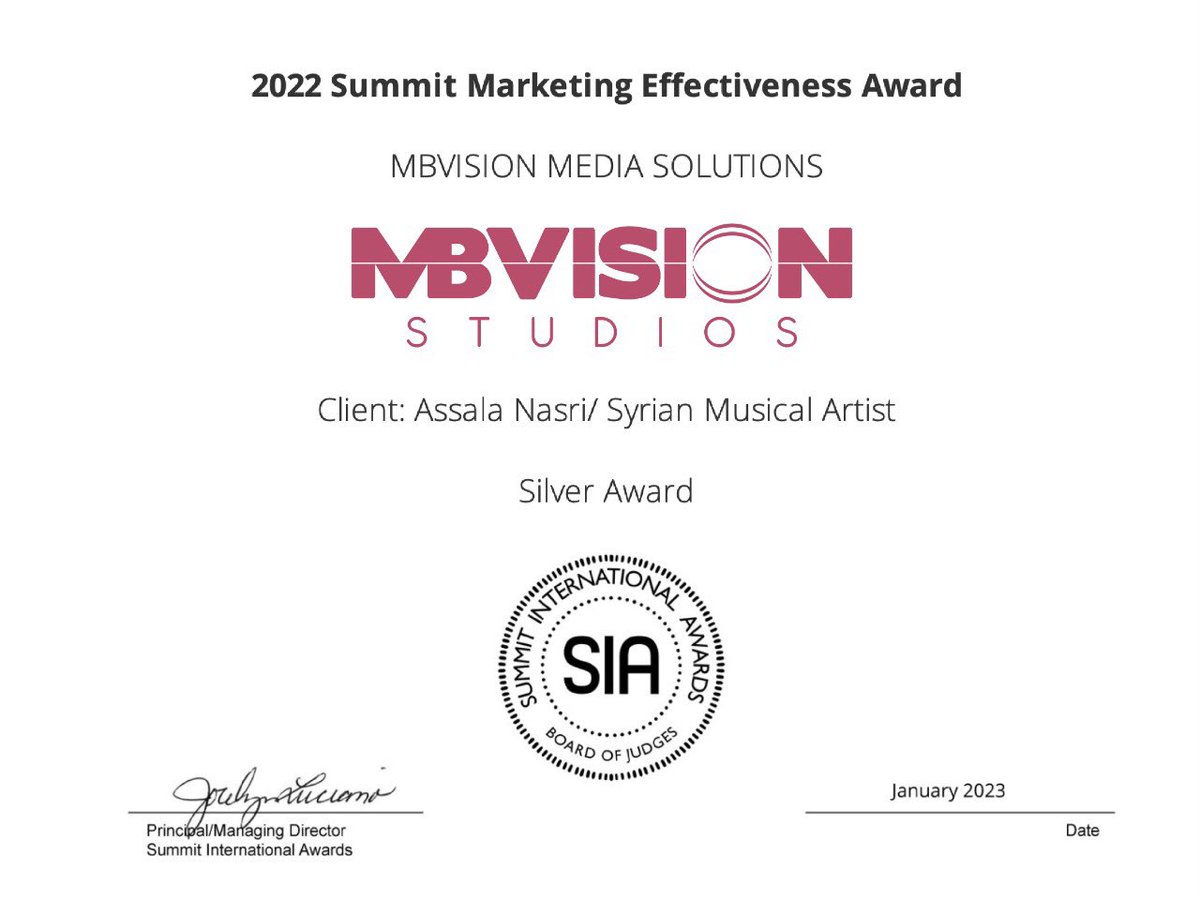 ستيديوهات ام بي فيجن تحصد جائزة "ساميت اووردز" الفضية من الولايات المتحدة الامريكية على فيديو كليب الفنانة #اصالة #الرحلة #لو_كل_يوم ✨ <a href="/mb_vision_kw/">mb_vision</a> <a href="/AssalaOfficial/">Assala</a> 🔮✨
