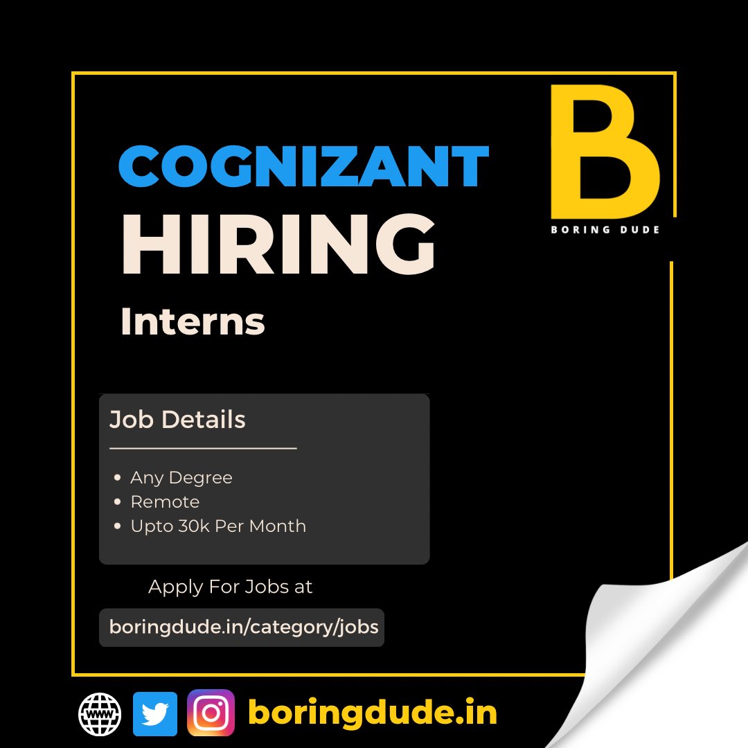 Cognizant Hiring Interns 

Check Here : boringdude.in/cognizant-hirn…

#cognizant  #cognizanthiring #cognizantdiaries #cognizantjobs #fresherjobs #career #internships #boringdude