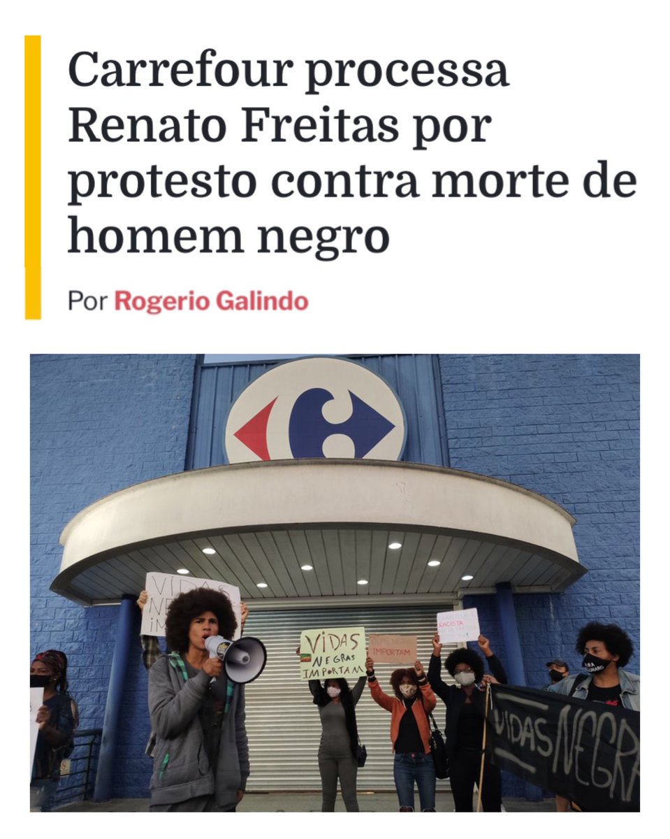 Renatoafjr's tweet photo. Hoje acontece a audiência do processo criminal movido contra mim pelo Carrefour, que se coloca como VÍTIMA.

No dia 20/11/20 (Dia da Consciência Negra), protestamos contra o assassinato de João Alberto Silveira Freitas, espancado até a morte dentro do Carrefour, no RS. https://t.co/LJrMf0xf6c