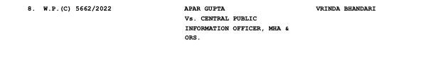 Our petition before the Delhi HC, challenging the CIC's order denying information on the no. of e-surveillance orders issued under S.69 of the IT Act, is listed tomorrow as item no. 8 before Justice Pratibha Singh. (1/2)