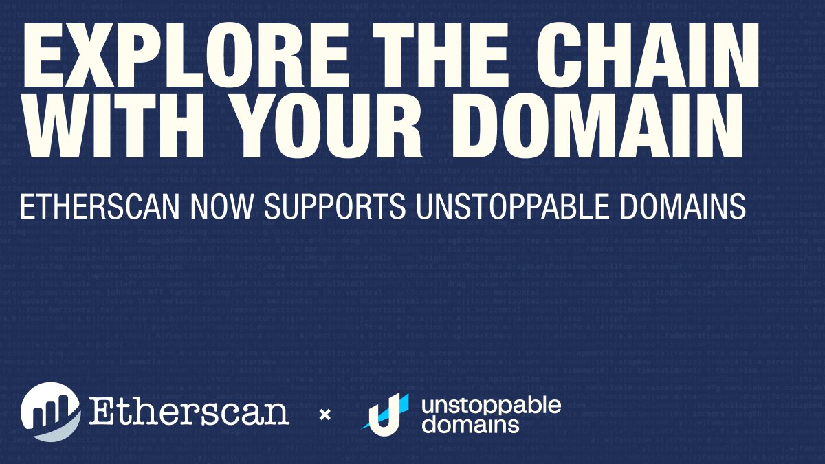 The wait is over! 🫡

You can look up, browse and display your Unstoppable domain on @Etherscan.  🎉

Set up your .polygon domain with reverse resolution to get started! 🛠️

Here is how: info.etherscan.com/unstoppable-do…