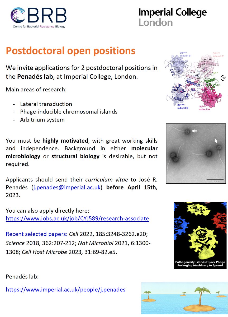 If you are interested on phages, PICIs, lateral transduction, gene trasfer... I have two postdoc positions open in my lab (see flyer). 
You can either contact me, or apply directly here: 
jobs.ac.uk/job/CYJ589/res…
Please RT.