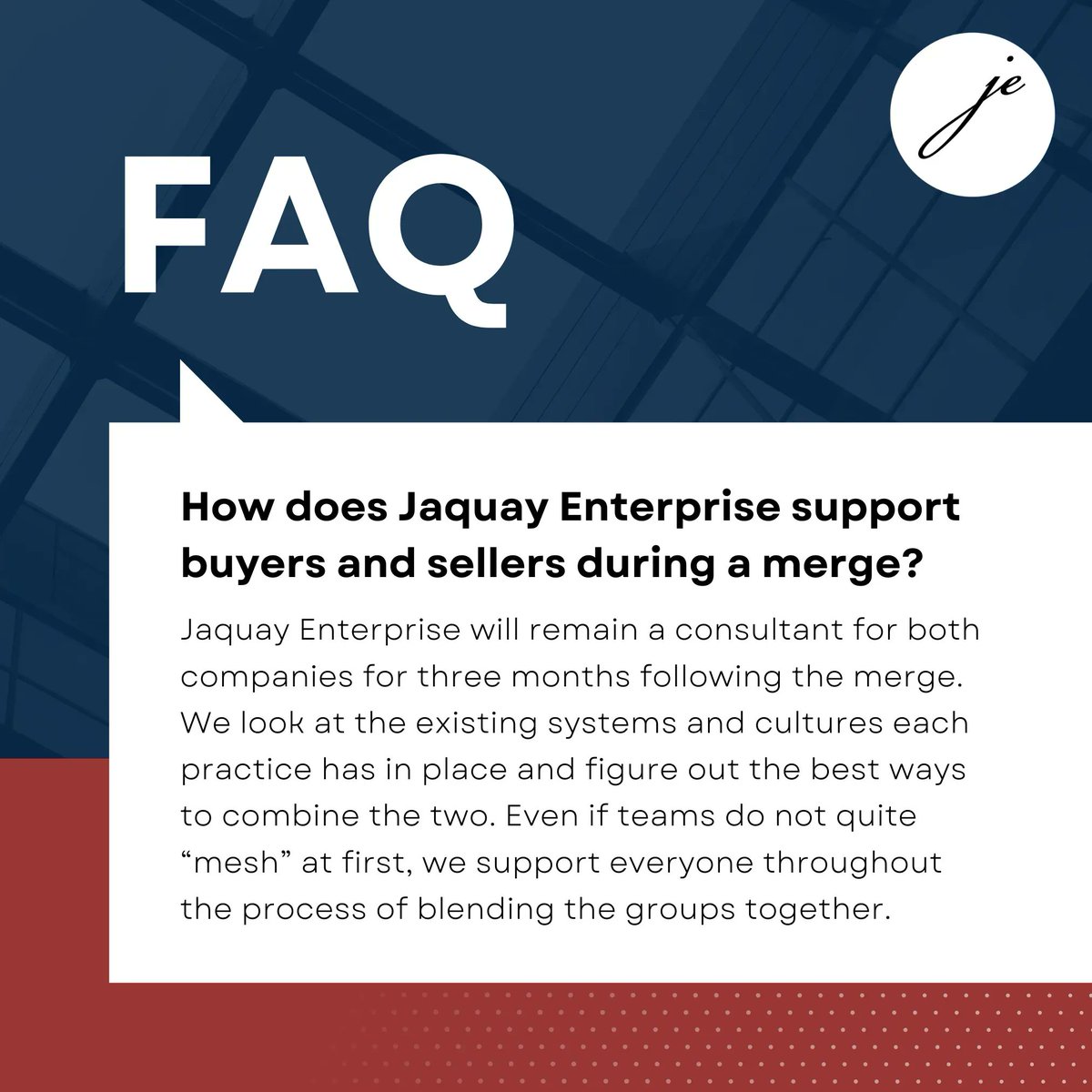 Curious about how Jaquay Enterprises supports buyers and sellers during a practice merger? A successful merger requires careful planning and execution, which is why we offer comprehensive support for both parties!

#PracticeMerger #BuyerSeller #ComprehensivePlanning #Transition