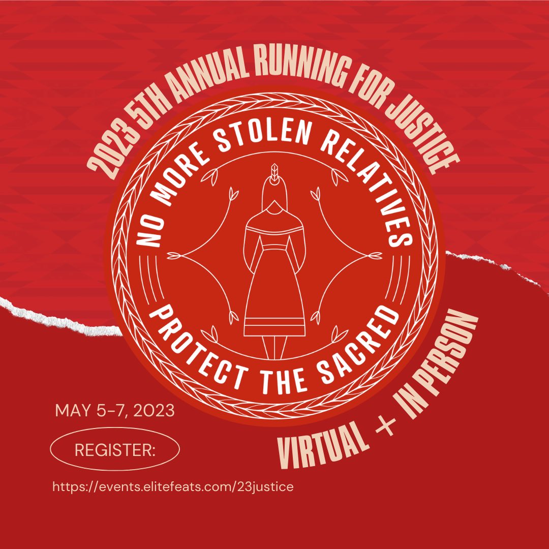 REGISTER NOW! Our 5th Annual Running For Justice is live! In person locations are being added. This is to help raise awareness for May 5th - National Day of Awareness for Missing + Murdered Indigenous Women, Girls, Two Spirits + Relatives! Register: events.elitefeats.com/23justice