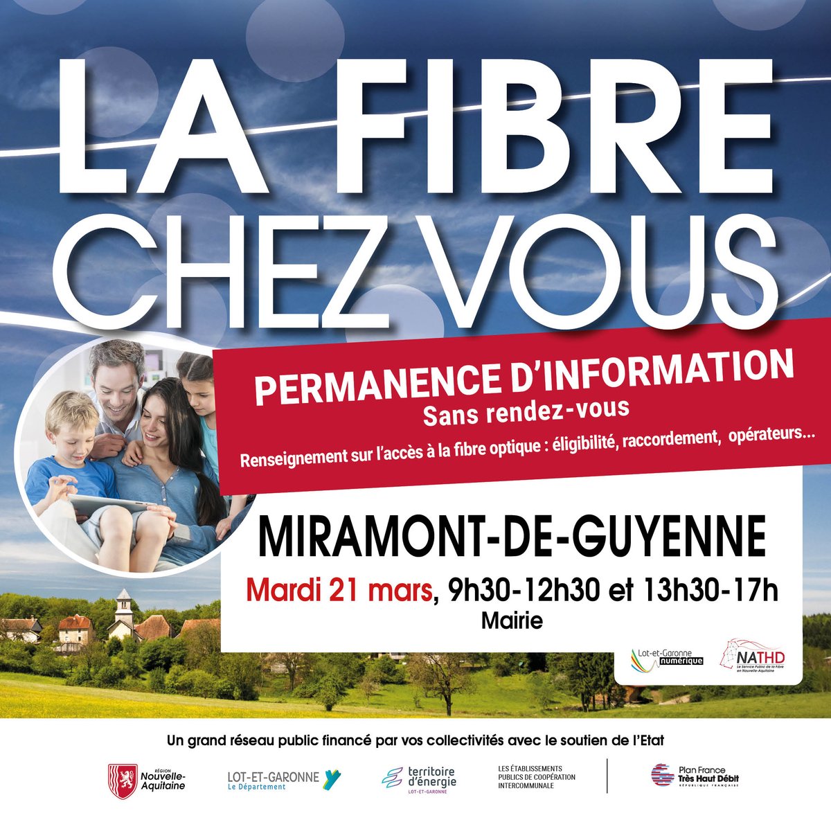 Notre équipe vous donne rendez-vous le 21/03 en #lotetgaronne, à Miramont-de-Guyenne pour répondre à toutes vos questions sur votre accès à la Fibre, c'est ça l'esprit service public ! 
<a href="/LG_Num/">L G Numérique</a> 
Testez votre éligibilité à la fibre : nathd.fr/eligibilite/