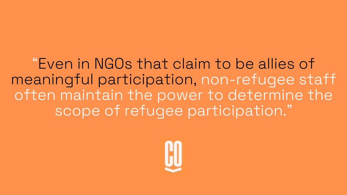 NGOs can find it difficult to act as facilitators rather than leaders and initiators of programs 4 refugees. This may be rooted in the lack of willingness from NGO workers to confront disruptive feedback, disagreements with policy paradigms or to move beyond the status quo.