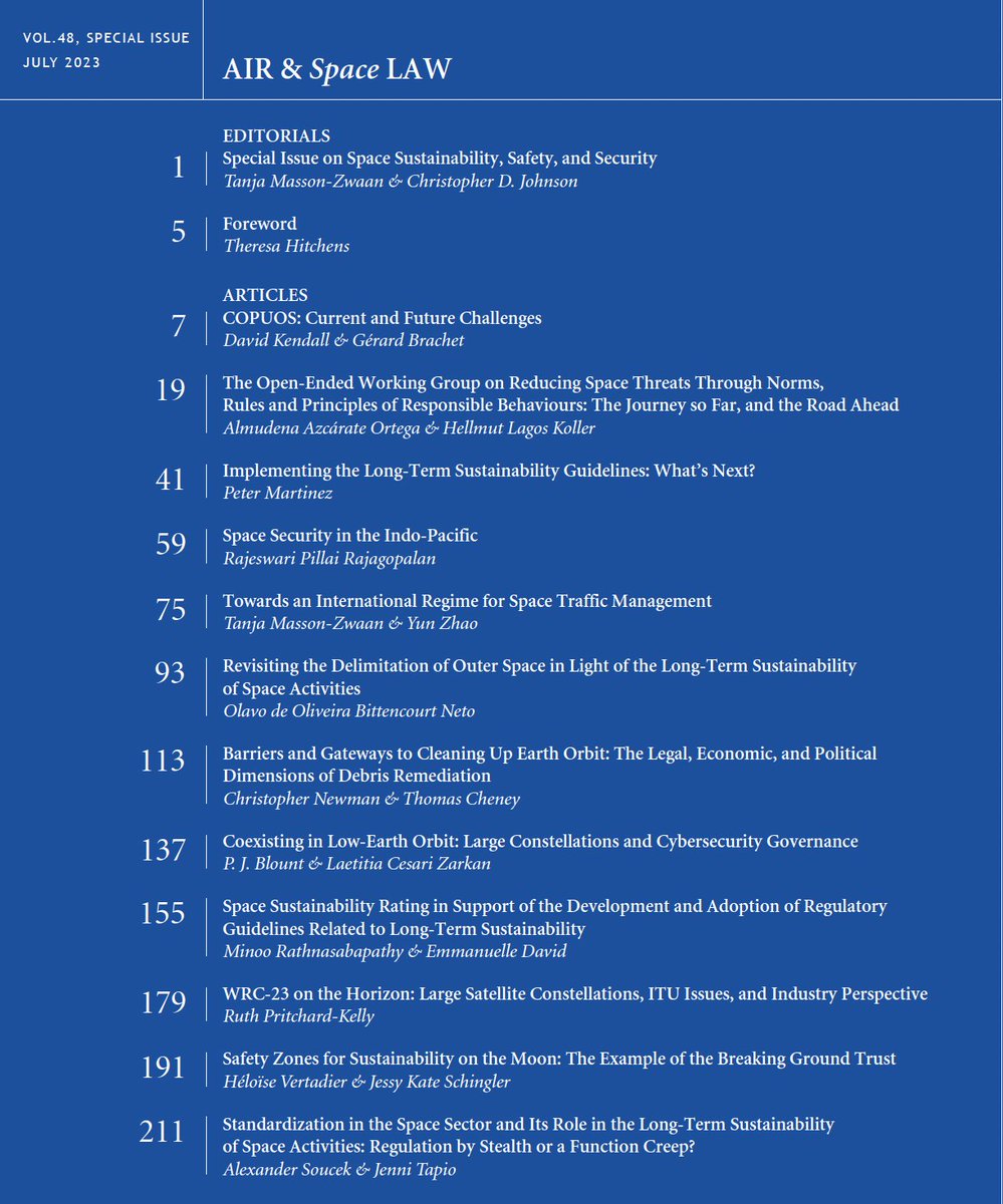 SWFoundation's tweet image. The SWF-sponsored special issue of 🚀 Air &amp;amp; Space Law ⚖️ on #SpaceSustainability is now online. Free, open access at rb.gy/waz6jl #SpaceLaw #SpacePolicy #COPUOS #OEWG #UNGA