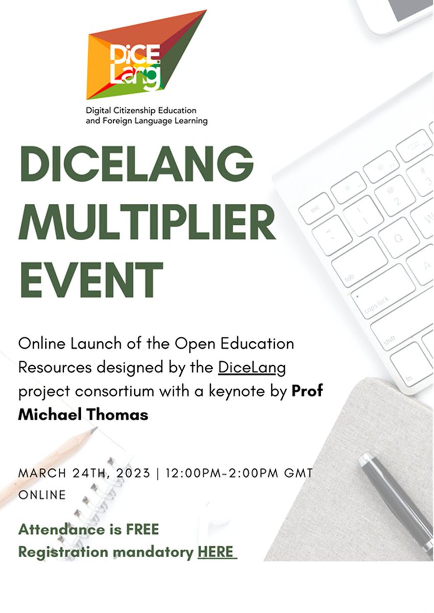 Join us on March 24th at 12pm (GMT) for the DiceLang  Multiplier Online Event!
See the full two pages programme here: canva.com/design/DAFbZ3p…
Register here: us02web.zoom.us/meeting/regist…

#DigitalCitizenship #DiceLang