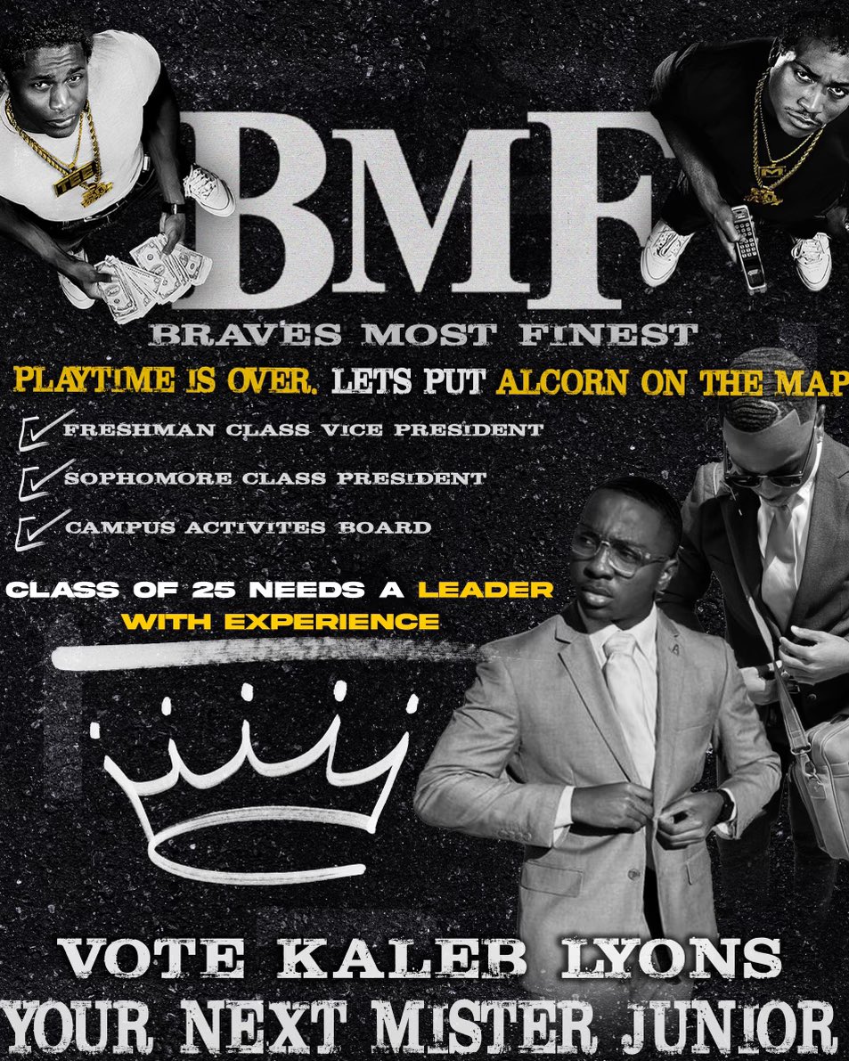 Shante_Inez's tweet photo. Since Leading my Class Since My Freshman Year, I Have Learned One Valuable thing,.. The Class of 2025 Are The Braves Most Finest…
Play Time Is Over🚫… Let’s Put Alcorn Back on the Map.
Vote Kaleb Lyons as Your Next Mister Junior 
#AlcornBMF#Kaleb4MisterJunior#BravesMostFinest https://t.co/GTvPulOe0Y