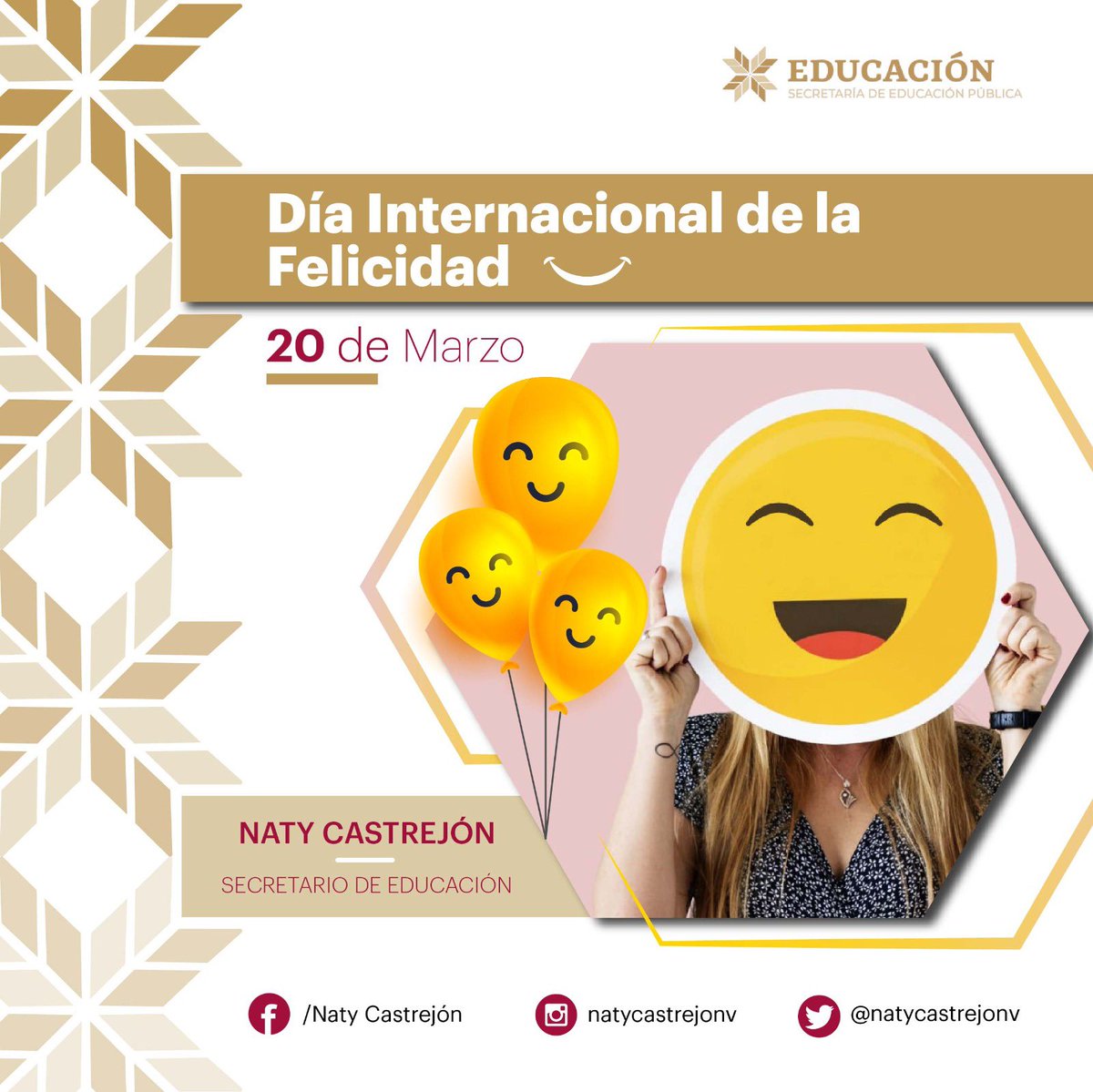 En este #DíaInternacionalDeLaFelicidad recordemos una de las frases de Carl Rogers: “La verdadera felicidad está en aceptarse uno mismo y entrar en contacto con uno mismo”.
Seamos felices con nosotros mismos para poder compartir la felicidad. 

#NatyCastrejón