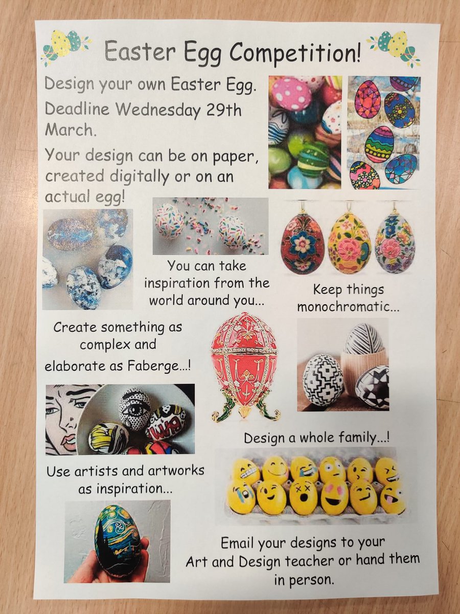 Fancy taking part in an art competition?! Take a look at the Art Dept Easter Egg design challenge 🎨. Be creative, have fun and get making. We are excited to see your EGGcellent creations! 😂#eastereggdesigns #Eastercraft #easterart