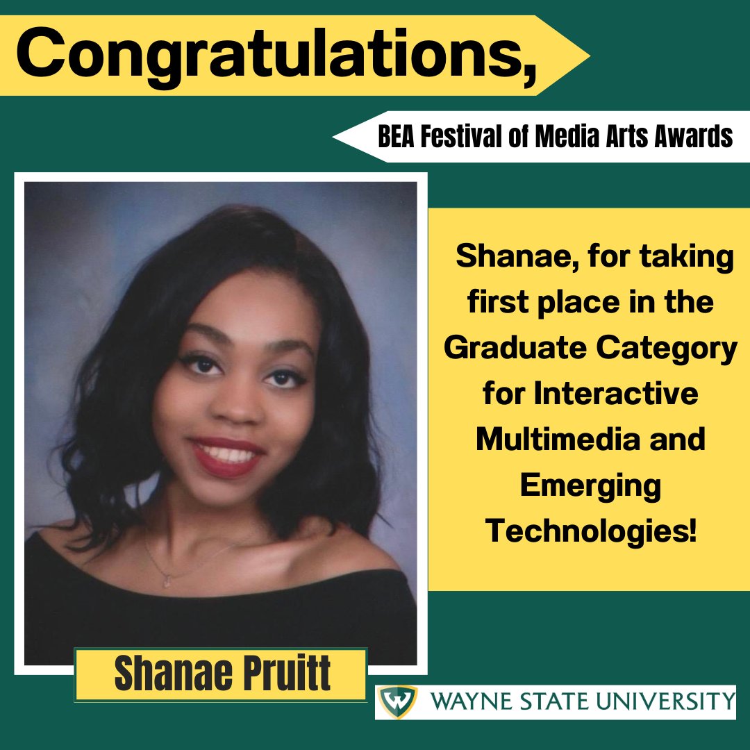 Congratulations Shanae, for taking first place in the Graduate Category for Interactive Multimedia and Emerging Technologies! #waynestate #waynestateuniversity #communicationstudies