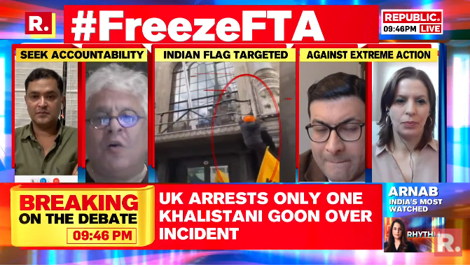 republic's tweet photo. #FreezeFTA & #QuitCommonwealth debate | India's kindness is being taken as weakness globally. We should start showing the same treatment to UK now: @Suhelseth, Managing Partner, Counselage India & Brand Guru
https://t.co/3t1CIUo4J9
#UK #Tricolour #RishiSunak #Khalistan https://t.co/mlz7lRJdWZ
