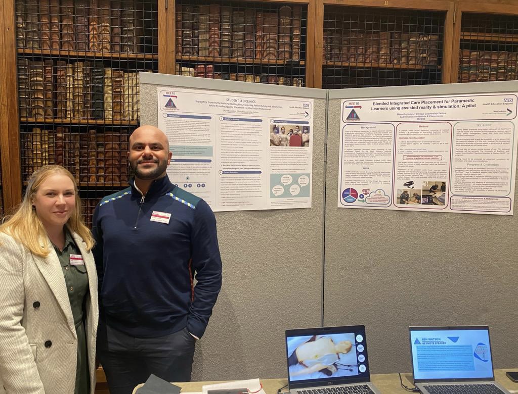 ⭐️ Super proud to see our Clinical Leadership Fellows, Laura and Hasnehn, showcasing their projects around innovative practice in healthcare student placement at the @NHS_HealthEdEng 10 Celebration Event at the Royal College of Physicians today! #HEE10Event @hasnehnhaider