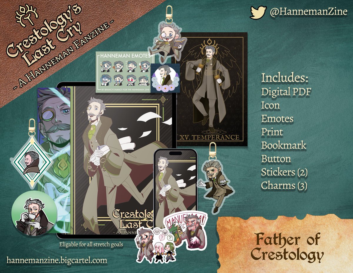 HannemanZine's tweet photo. Father of Crestology is our Full Bundle that includes:

Digital PDF
Icon
Emote set
Print
Bookmark
Button
2 Stickers
3 Charms

This bundle is eligible for ALL reached stretch goals! https://t.co/qFtmy1wqVv