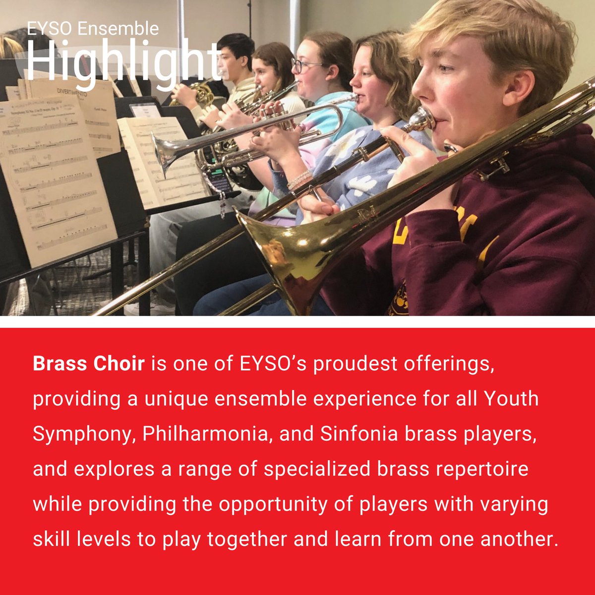 EYSO's tweet image. We're continuing our Highlight series and talking about Brass Choir - this ensemble is led by conductor Dan Sartori. Read all about them, and then grab your tickets for the upcoming April 1 concert at eyso.org/concert