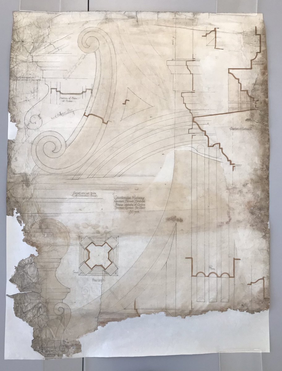 Before, during and after. Satisfying repair of a 19th Century architectural drawing. <a href="/HistEnvScot/">Historic Environment Scotland</a> #paperconservation