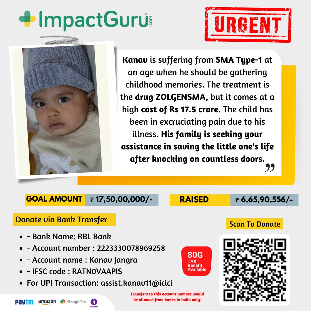 Small Baby Kanav Jangra seeks your compassion and support to fight a long hard gruelling battle against SMA 😇🙏 please donate and share!