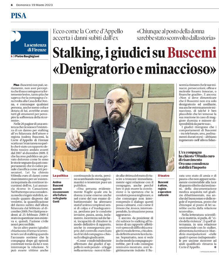 Casa_donna_Pisa's tweet photo. Finalmente giustizia è fatta! #AndreaBuscemi condannato a risarcire la sua ex compagna per #stalking. Grazie a tutt* coloro che a #Pisa e non solo hanno sostenuto la nostra battaglia contro la sua nomina ad assessore! https://t.co/UjpRlulHjL