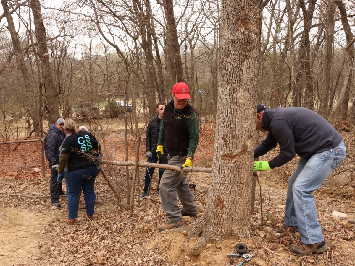 TurkeyMTN's tweet photo. Big thanks to Cox for bringing volunteers out last week to help eradicate invasive privet, build fencing, and many other tasks that work towards achieving Tulsa's vision set forth in the Turkey Mtn Master Plan. It takes us all helping to #keepturkeywild. #turkeymtn #riverparks https://t.co/ni0SBBUVWn