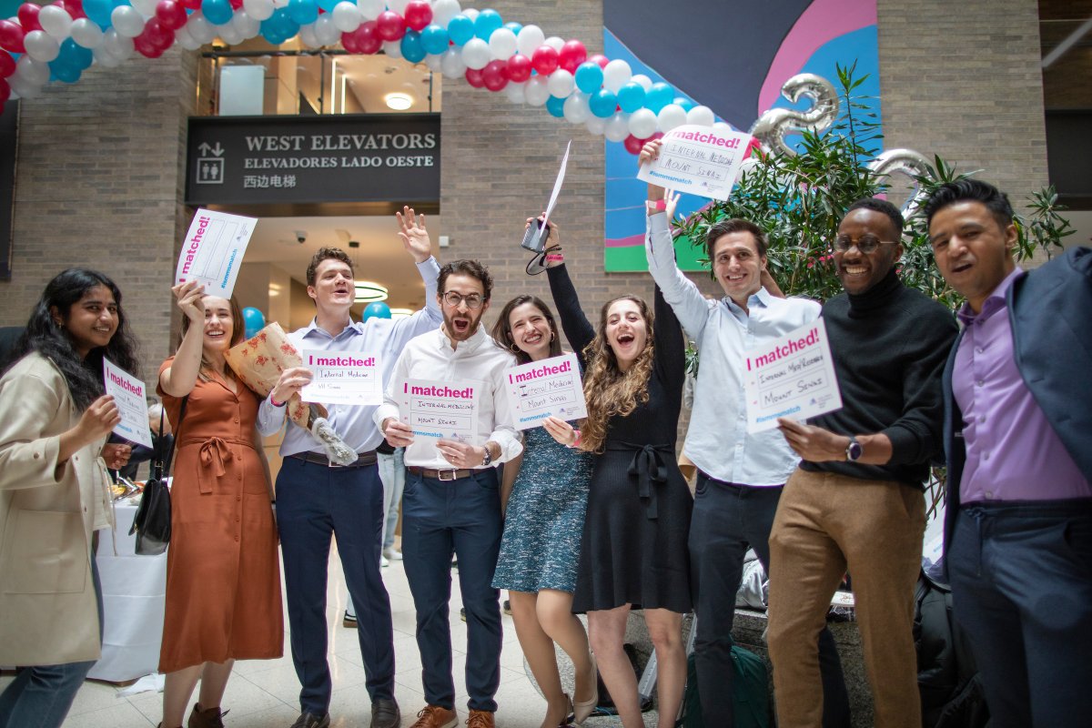 IcahnMountSinai's tweet photo. This past Friday, our graduating MD class participated in one of the most exciting days for any medical student: Match Day. We are so proud of our amazing students who got matched to their dream residencies! #MatchDay2023 #ISMMSMatch https://t.co/68VupYeWDt