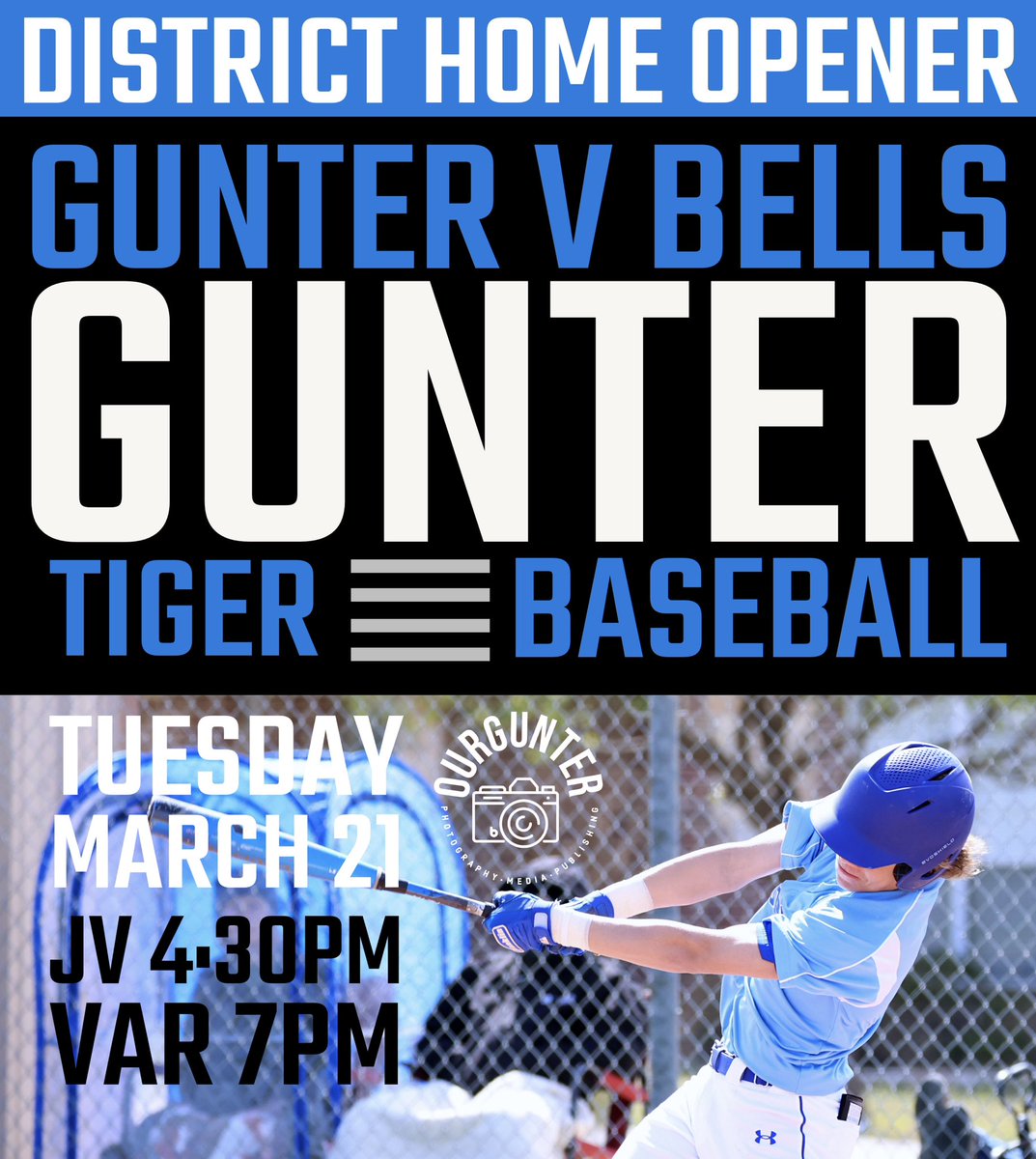 ourgunter's tweet image. Come out tomorrow…the weather is supposed to be AMAZING…and watch Gunter Tiger Baseball take on the Bells Panthers in the District Home Opener!  @GunterBaseball @ourgunter @GunterHSTigers @daryl_hellman @gunterssect