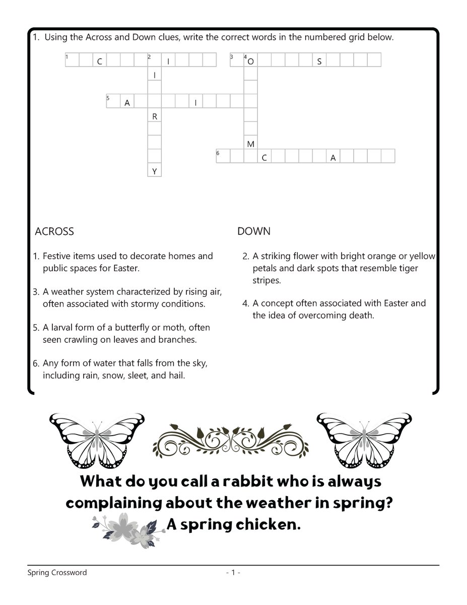 BoockDave's tweet photo. Spring Crossword Puzzles for kids:
https://t.co/x0ES4acCsy
#kidsbooks 
#spring 
#kidsgifts 
#SpringBreak2023 
#springer https://t.co/BTWpWhADEV