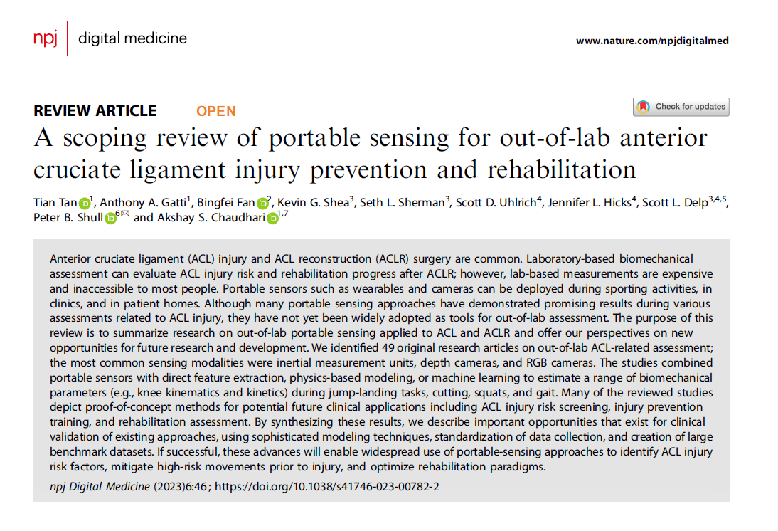 This #scopingreview explores sensing strategies in ACL injury. With largely proof-of-concept methods in the literature, opportunities for wider adoption and utility are discussed inc. clinical validation of existing approaches & using advanced modelling.

nature.com/articles/s4174…