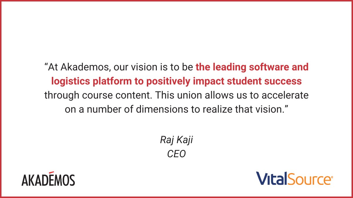 Today, we announced that we have been acquired by <a href="/vitalsource/">VitalSource®</a> Our CEO, Raj Kaji, shares more on what this news means for the Akademos team and our customers: hubs.la/Q01HwHDS0