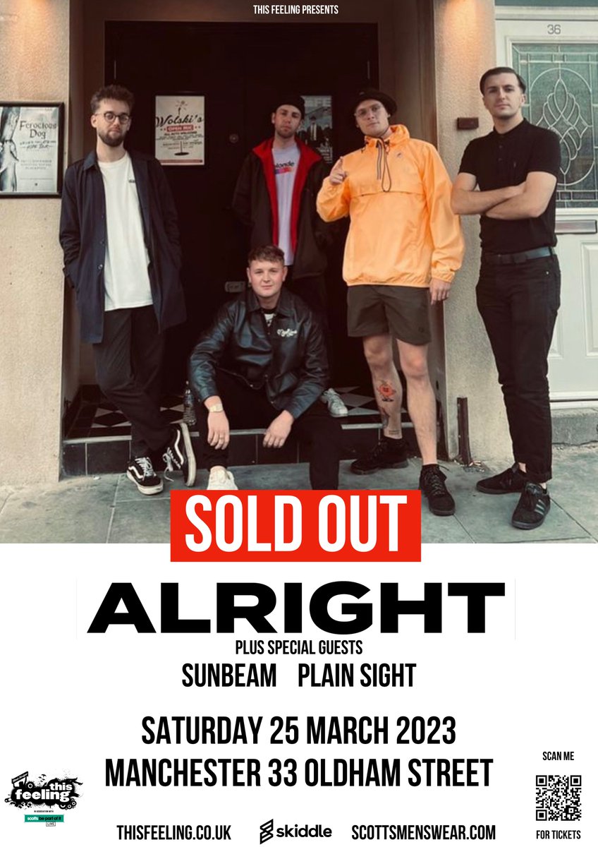 Coming up this week : Saturday 🎸 Manchester @33_oldhamstreet ft. @alrightofficia1 @SUNBEAMwhitby & @plainnsight 🎟 thisfeeling.co.uk/alright 🔉 open.spotify.com/playlist/3ku8L…
