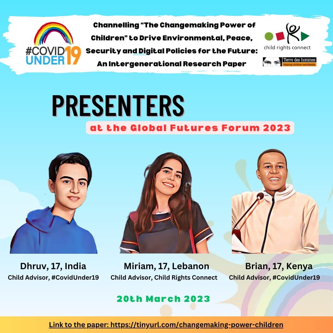CovidUnder19's tweet photo. Here are our presenters who are presenting our #IntergenerationalResearch today at the #GlobalFuturesForum2023!
Join us at 12:30 EST in the breakout room for #HumanRights & #Participation
Read our research ➡️ https://t.co/SIz11rRVfj https://t.co/cHUvtFmQ03