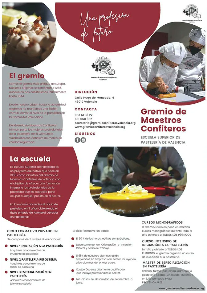 hosteleriaenvlc's tweet image. CICLO FORMATIVO PRIVADO, GENERAL OBRADOR EN PASTELERÍA

hosteleriaenvalencia.com/noticias.asp?i…

@confiteros #CursoObradorEnPasteleria #GremioMaestrosConfiteros #HosteleriaEnValencia #FormacionHosteleria #FormacionPasteleria #FormacionPasteleria #FormacionReposteria #Formacion #Pasteleria