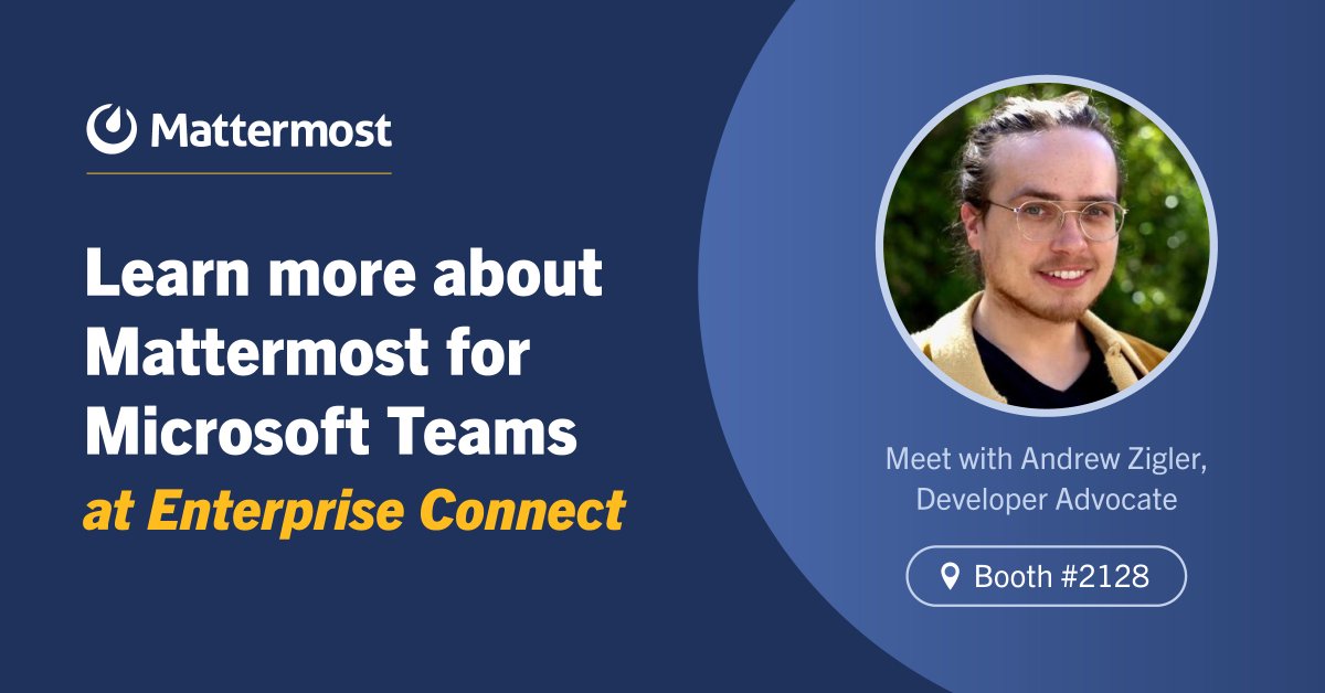 Mattermost's tweet photo. We're thrilled to be heading to @enterprisecon 2023 next week!

If you'll be in Orlando, please stop by Booth #2128 to meet Mattermost Developer Advocate @andrewzigler &amp; learn more about Mattermost for @MicrosoftTeams. 

👀👀 See you there! https://t.co/1A3sLhNatW