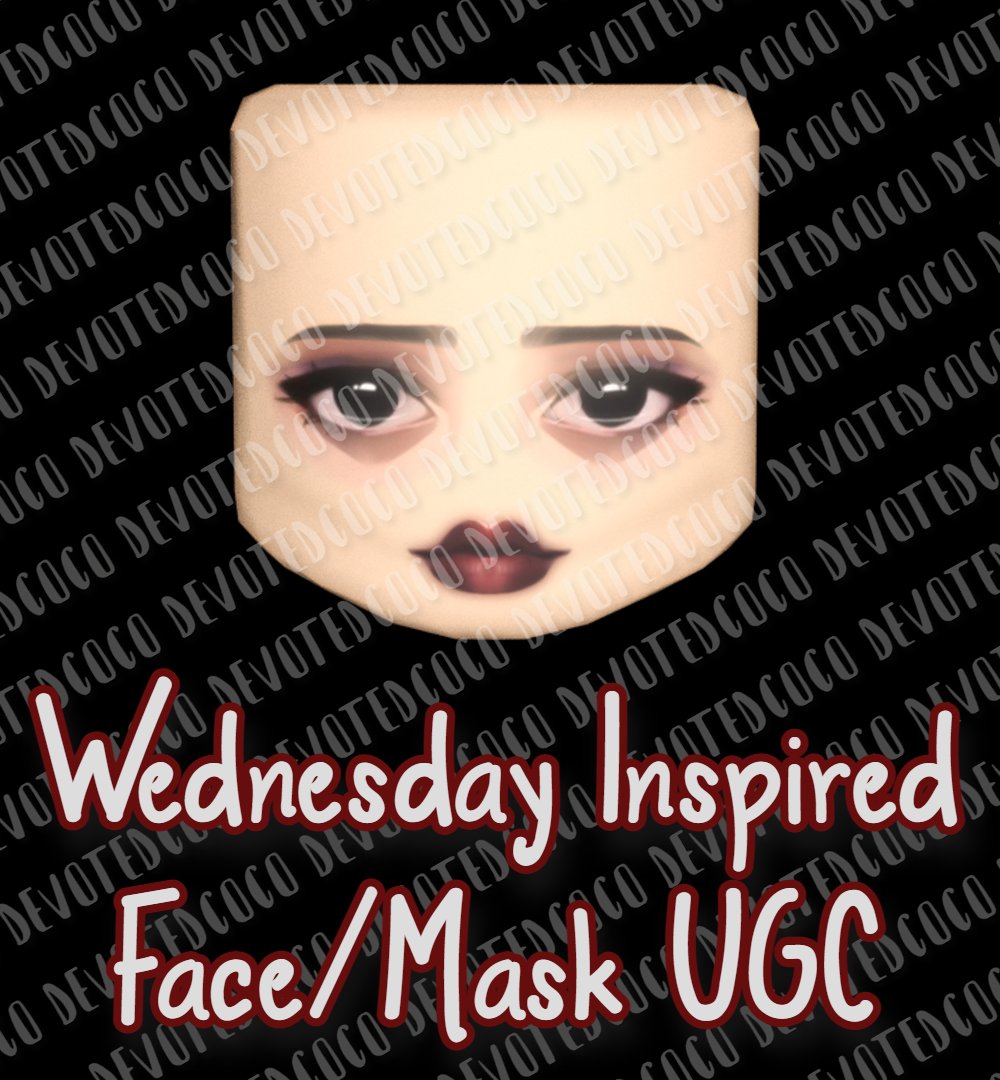 C0DEDC0C0's tweet image. New UGC creation by me, Wednesday inspired mask using blender for the model and procreate for the face. #roblox #gamedeveloper #wednesday #enid #NevermoreAcademy #outfitcreator #robloxhaircombos #robloxoutfits #robloxoutfitcreator #robloxclothing