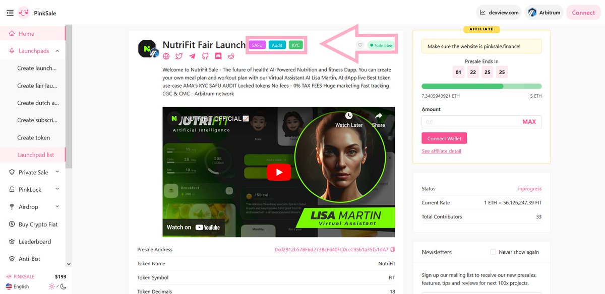 🎉 Congratulations to NutriFit on successfully meeting the requirements to be awarded a #Safu badge.

👉 To receive a Safu badge from Pinksale, teams need to ensure their contracts meet our safety standards.

🚀 Check them out below: 

pinksale.finance/launchpad/0xd2…

#Arb #Arbitrum