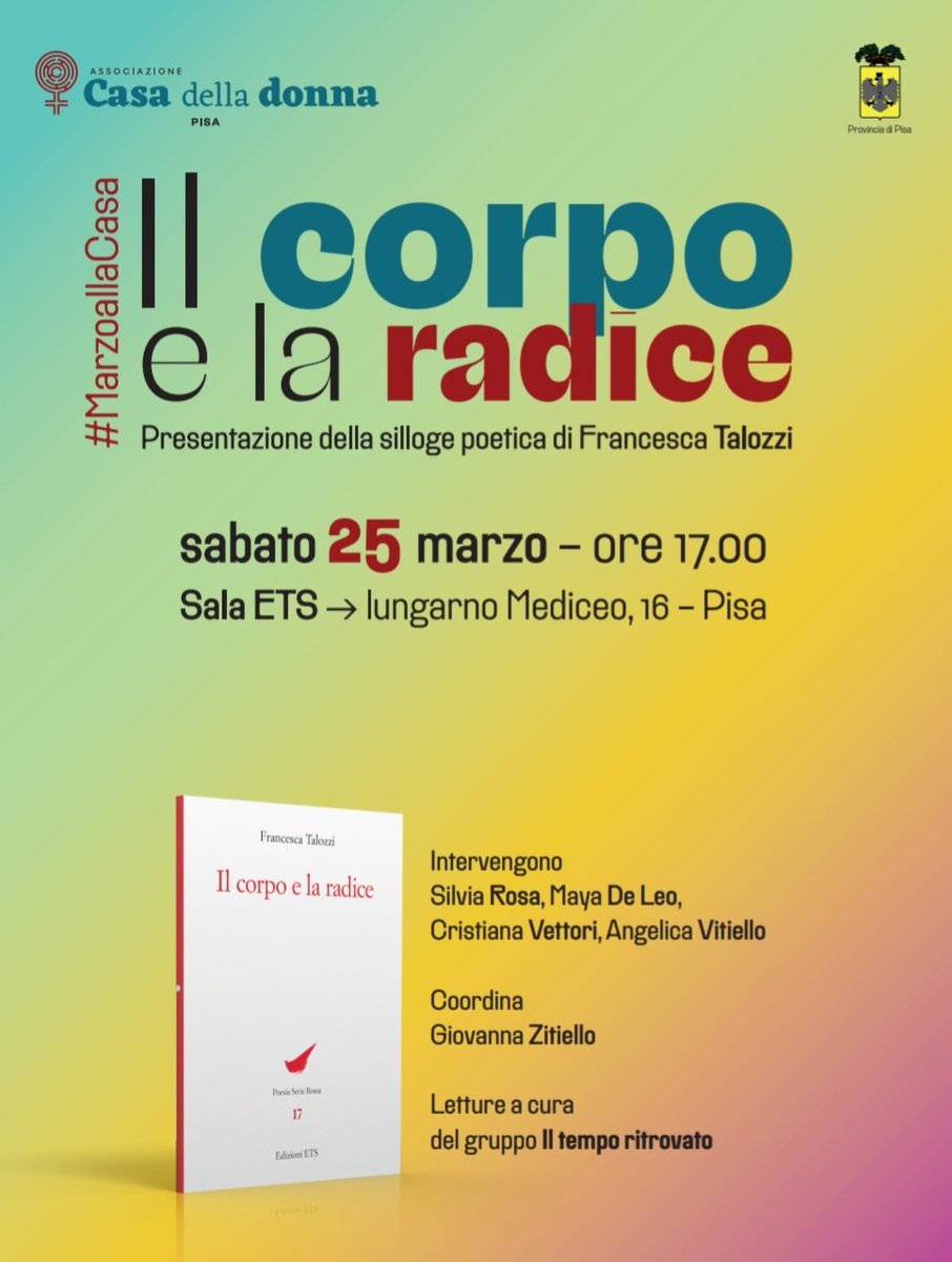 La nostra cara #FrancescaTalozzi continua a parlarci con le sue poesie, con il suo impegno femminista, con gli anni trascorsi insieme alla Casa.
Sabato 25 ascolteremo di nuovo le sue parole. Sarà un pomeriggio importante, vi aspettiamo 💕
#FranceVive #MarzoallaCasa <a href="/EdizioniETS/">Edizioni ETS</a>