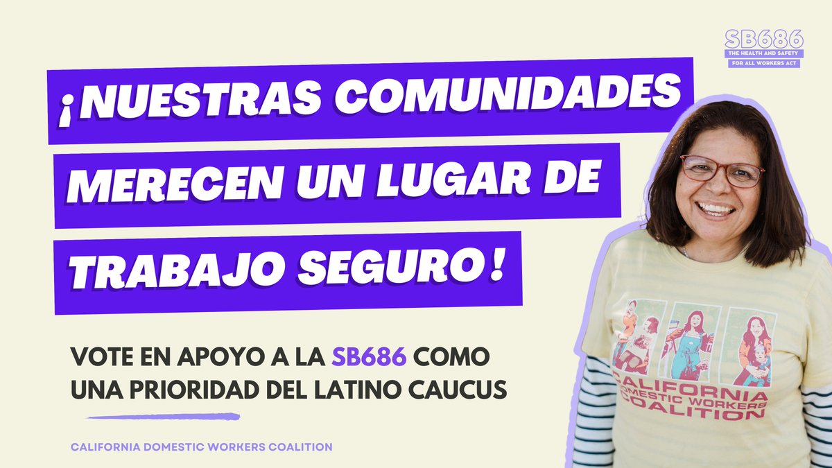 Millions of homes across CA depend on the essential care provided by homecare workers, childcare providers, &amp; house cleaners. Please make their health and safety  a priority for the #LatinoCaucus! #SB686 @AsmCervantes <a href="/CarolineMenjiv3/">Caroline Menjivar</a> <a href="/SenBobArchuleta/">Senator Bob Archuleta</a> <a href="/AsmSoria/">Assemblymember Esmeralda Soria</a> 
#SB686 #CALeg