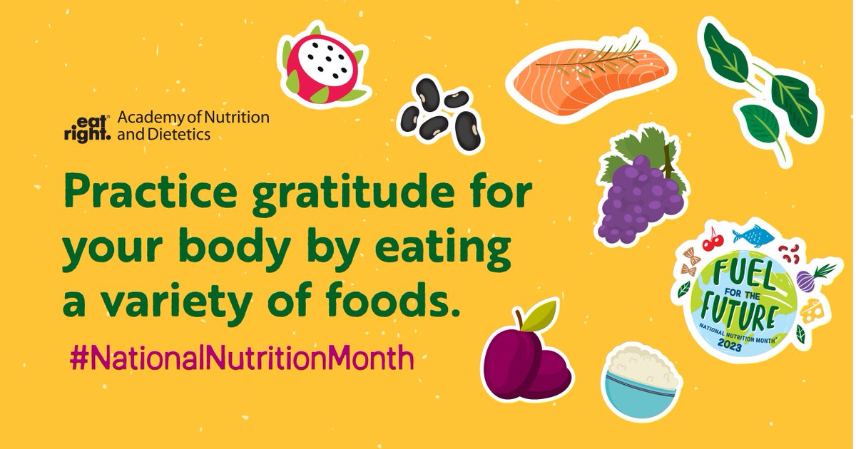 eatright's tweet photo. It's week 4 of #NationalNutritionMonth! This week, we're focusing on eating a variety of foods from all food groups. 🍎🥑🧀🥦

Give your body the fuel it needs in a variety of forms, including fresh, frozen, and canned. Learn more: https://t.co/SIrvlyQBzE

#eatright https://t.co/jNKSZ61C4T