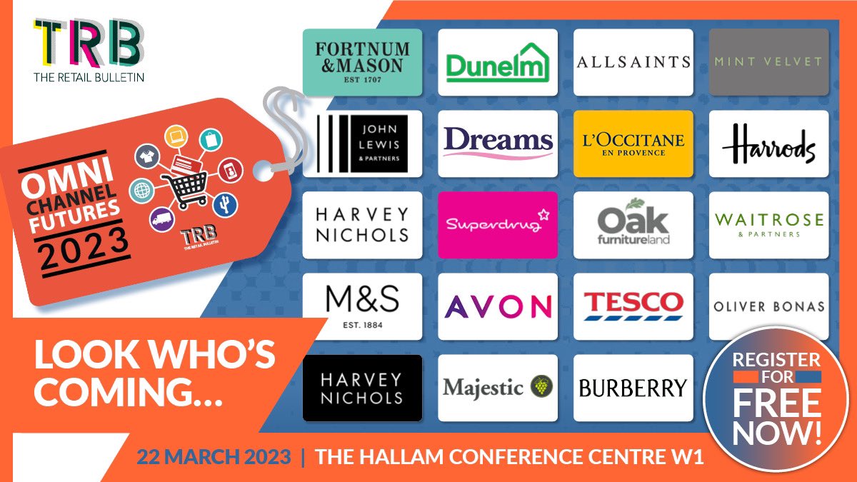 RetailBulletin's tweet photo. Check out just a few of the retailers joining us on Wednesday👇🛒✨
If you’re a retailer looking to boost sales through a customer-centric omnichannel strategy that delivers results, then this is THE event for you. 
Grasp one of our last remaining tickets: https://t.co/WBzKk1xjmp https://t.co/ZeyVEsoO1U