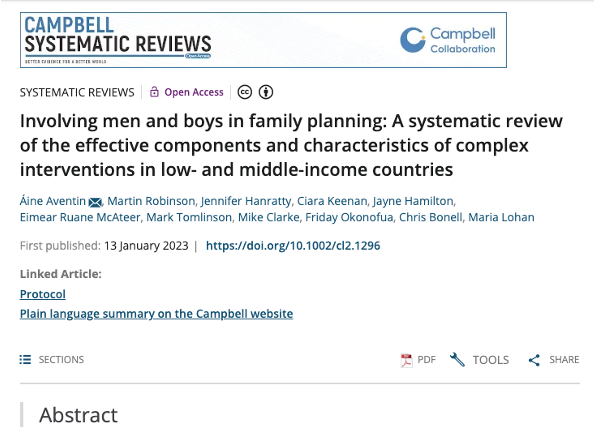 We are delighted to announce the publication of our systematic review on involving men and boys in family planning. Read the full report here: onlinelibrary.wiley.com/doi/10.1002/cl…