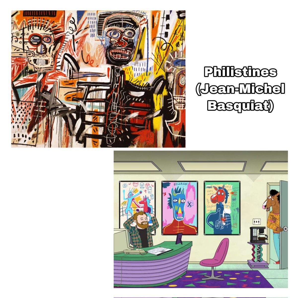 victoriamolcc's tweet photo. Miguel Ángel, Manet, Basquiat y Botticelli 🐴🎨 https://t.co/x6dnz19vlT