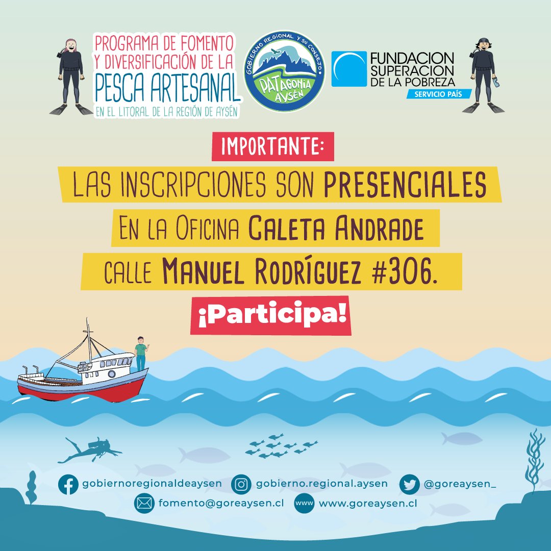 🌊¡Atención! ¡Ya puedes inscribirte en el Curso de Buzos Mariscadores de Isla Las Huichas de manera gratuita!
👏🏼Aprenderás sobre física, fisiología, reglamentación, maquinaria, tabla de descompresión, nudos, y mucho más en nuestras clases.