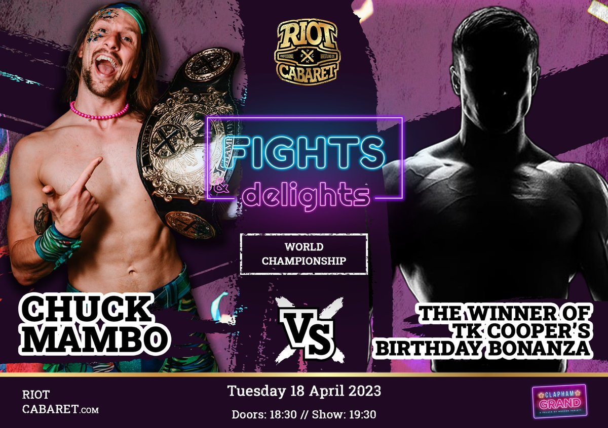 RiotCabaret's tweet image. 🤘 After Mambo and TK proved their friendship was stronger than #SpikeTrivet’s attempts to destroy it, could we see the best friends of #SunshineMachine face off for the title?

🎟️ We return to @TheClaphamGrand on 18 April! Book now: link.dice.fm/NSek4qvjkyb