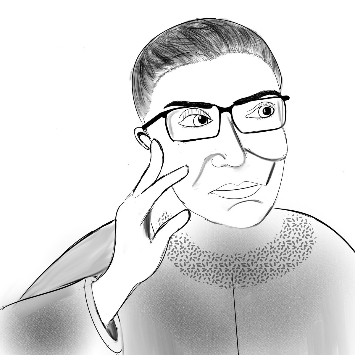 For <a href="/AshcroftAly/">AlyAsh ☕️📓</a> #dailypractice2023. Today’s prompt was “contempt”, which made me think of a judge holding someone in contempt. I drew my favorite judge #RuthBaderGinsburg #whentherearenine.