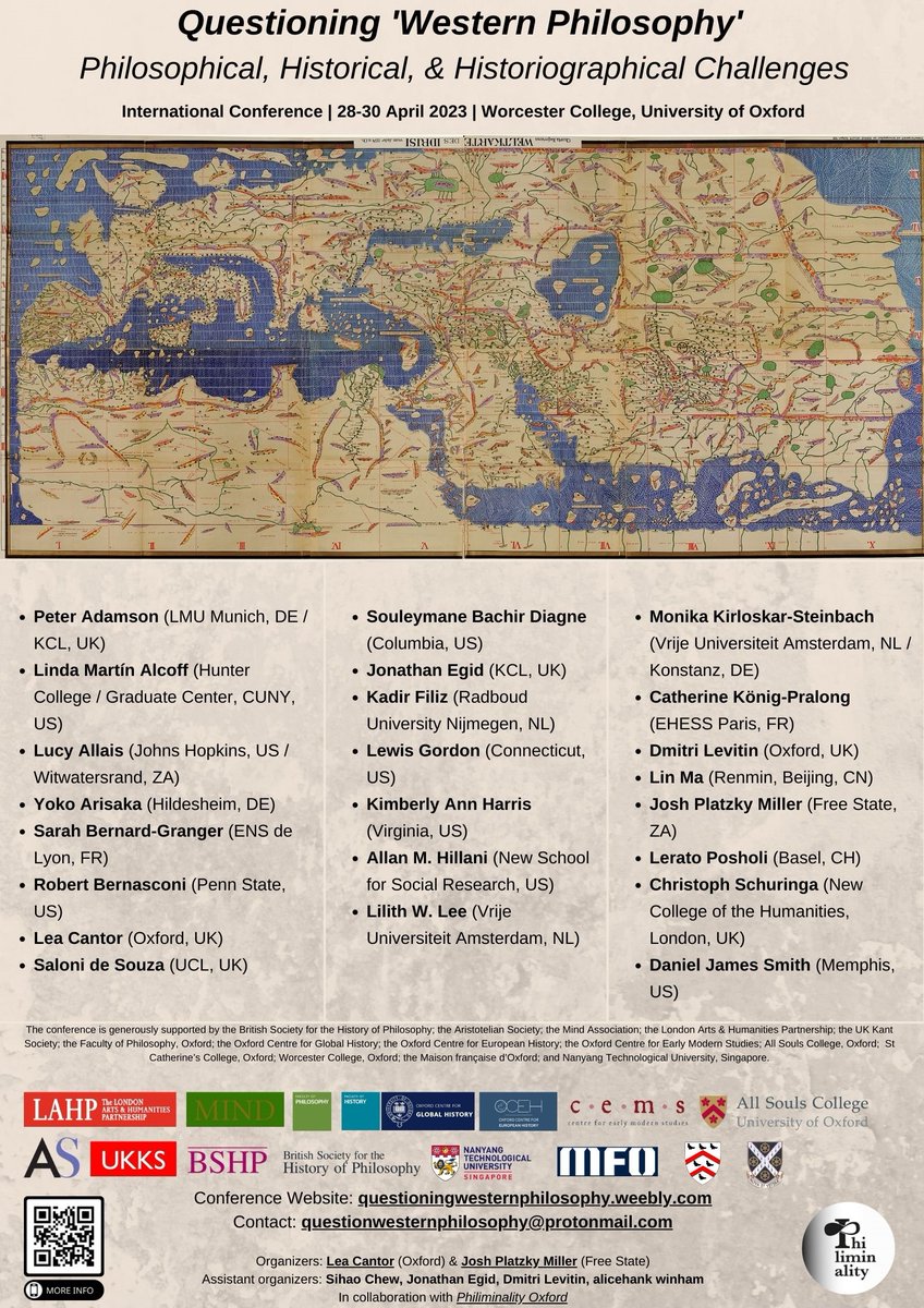 Registration Open:  Questioning ‘Western Philosophy’: Philosophical, Historical, &amp; Historiographical Challenges (28-30 Apr 2023) <a href="/WorcCollegeOx/">Worcester College, Oxford</a> …estioningwesternphilosophy.weebly.com  livestream:  docs.google.com/forms/d/e/1FAI…
<a href="/PhiliminalityOx/">Philiminality Oxford</a>  <a href="/JPlatzkyMiller/">Josh Platzky Miller</a> @JonathanEgid    @LeaMundi