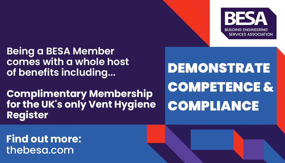 BESAGroup's tweet photo. BESA can help you demonstrate competence and compliance by offering you complimentary Membership for the UK's only #VentHygiene Register with @VHE_BESCA

Start taking advantage of your membership: https://t.co/Jy9t22cs9e

#buildingservices #contracts #membersupport https://t.co/wqb85r2Q3y